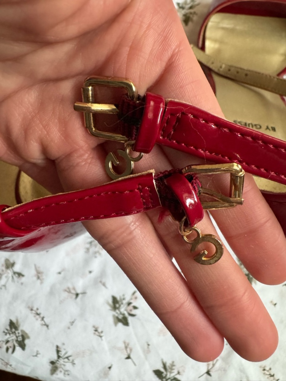 Guess Red Suede Ankle-Strap Block Heel Sandals - Picture 4 of 5